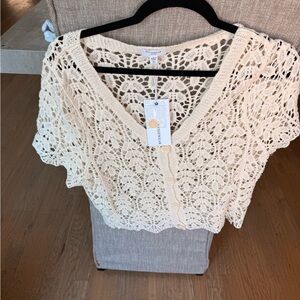 Annie Cream Crochet Button-Front Crop Top